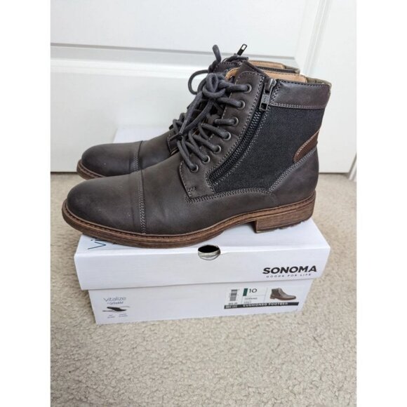 Sonoma Mountrock Grey Leather Canvas Boots Size 10 main image 6